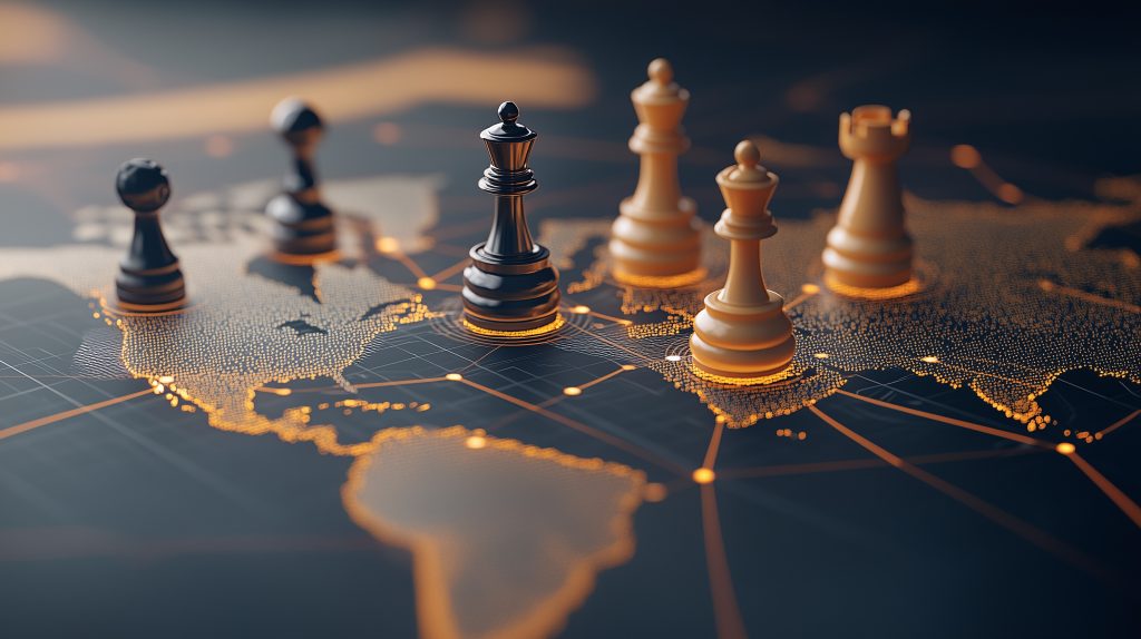 Global Strategy Concept with Chess Pieces on World Map