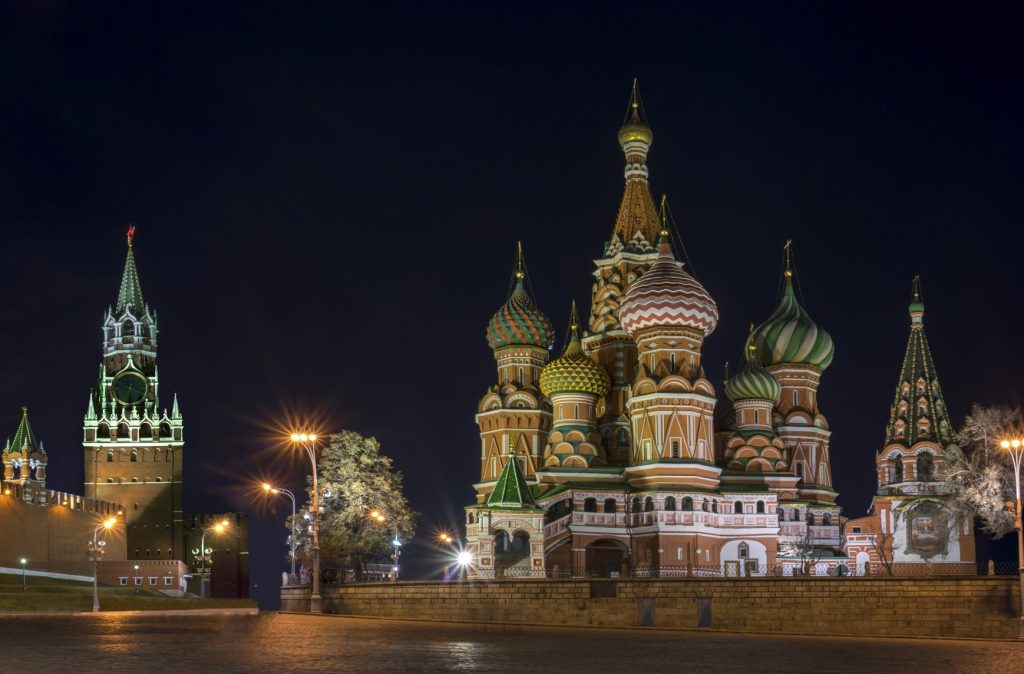 panorama of the Red Square at the evening, Moscow, Russia. retouching remaining historical architecture only.